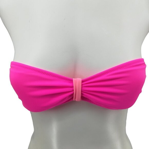 Victorias Secret PINK Bandeau Strapless Bikini Top Size S Neon Pink Strappy Hot - Picture 4 of 8